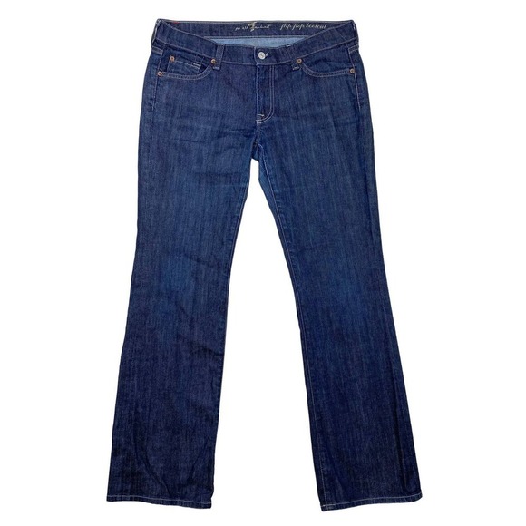 7 For All Mankind Flip Flop Dark Wash Bootcut Low Rise Stretch Jeans Size 32 - Picture 1 of 8